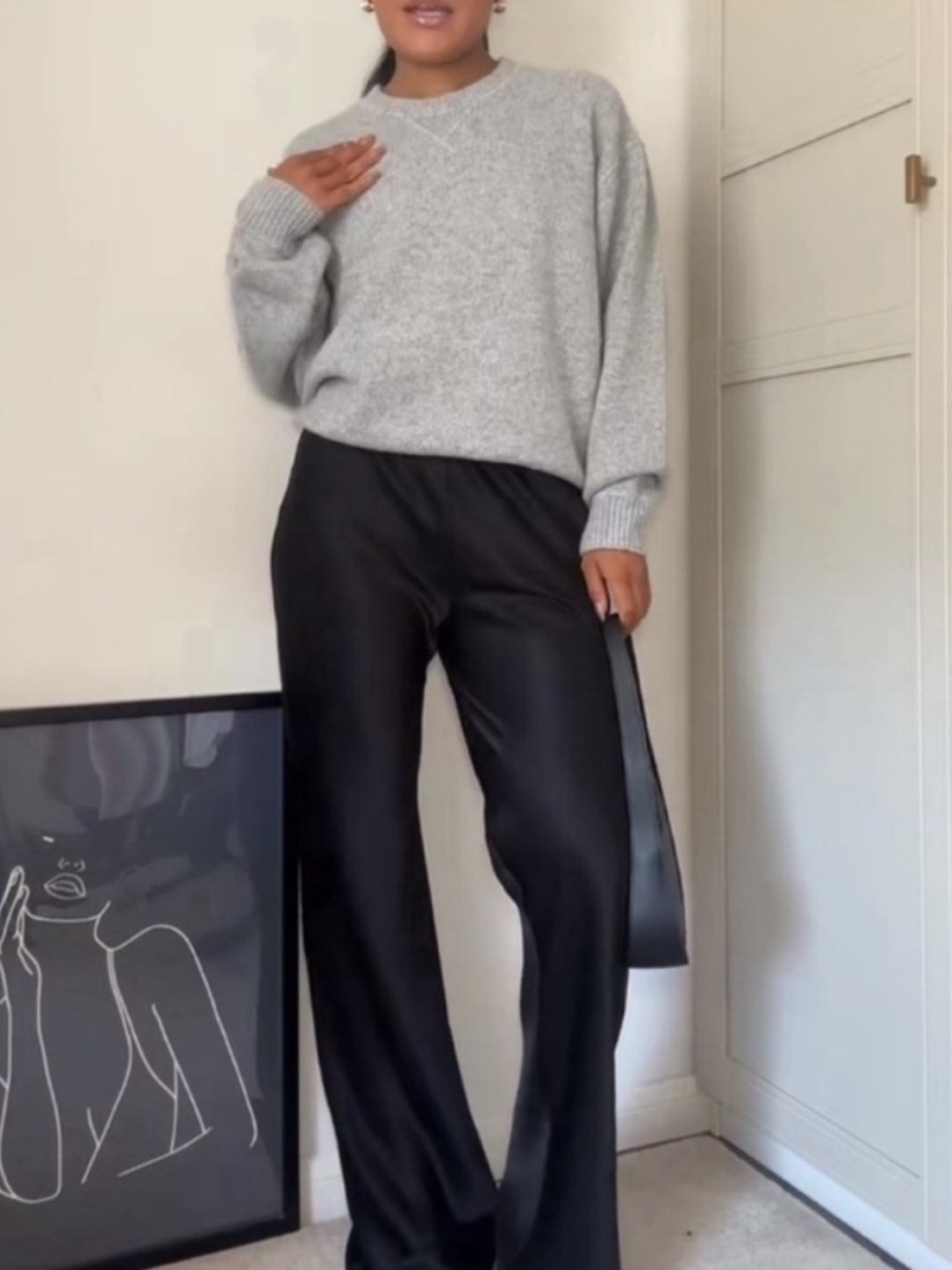 Reformation Gale Satin Mid Rise Bias Pant in Black